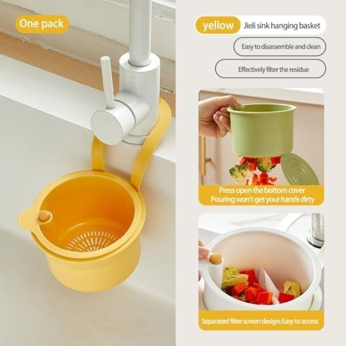 Kitchen Sink Hanging Basket, Quick-Install Drain Strainer and Sponge Organizer Tray