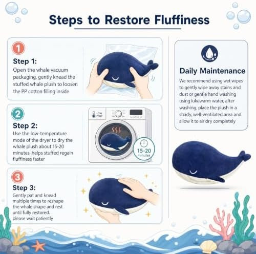 MUPI Whale Plush Pillow, Blue, 18 Inch Stuffed Animal