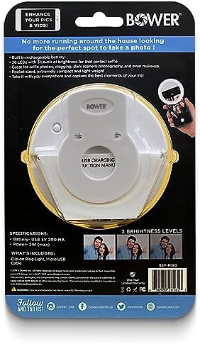 Bower Clip-On Selfie Ring Light for Phone, 36 LED Rechargeable Mini Light for Video Calls