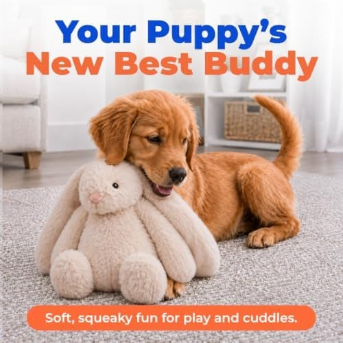 Best Pet Supplies Bunny Buddy Squeaky Plush Dog Toy, Beige, Medium