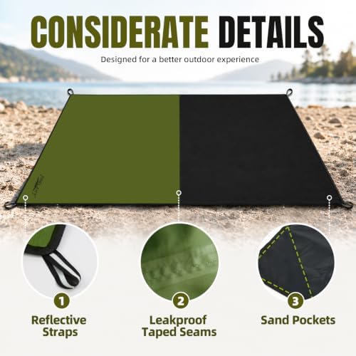 Waterproof Pocket Picnic Blanket, Compact 28 x 47 Inch Beach and Festival Mat