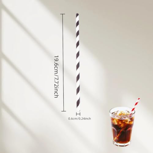 100-Pack Black and White Striped Paper Straws, 7.75 Inch Compostable Drinking Straws
