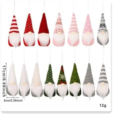 3-Piece Plush Gnome Christmas Tree Ornaments, Swedish Santa Elf Hanging Decorations