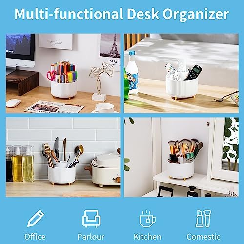 360 Degree Rotating Desk Organizer, 5-Compartment Pen and Art Supply Holder