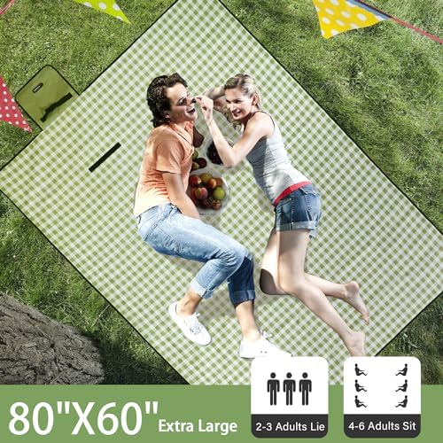 Extra Large Waterproof Picnic Blanket, 80 x 60 Inch Foldable Sandproof Beach Mat