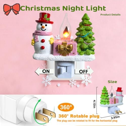 Snowman Christmas Plug-In Night Light, Flickering Campfire Lamp with Swivel Plug