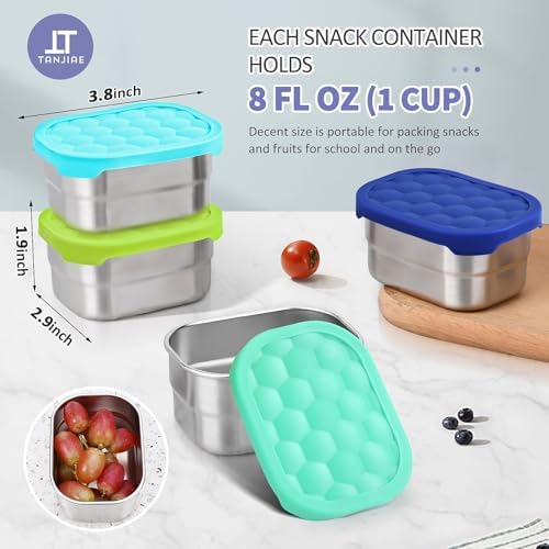 4-Pack Stainless Steel Snack Containers with Silicone Lids, 8 oz Leakproof Kids Cups