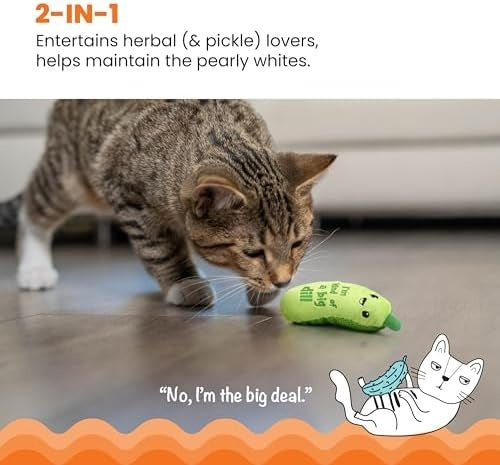 Catstages Crunchy Pickle Kicker Cat Toy, Catnip and Dental Mesh, 6.5 Inch