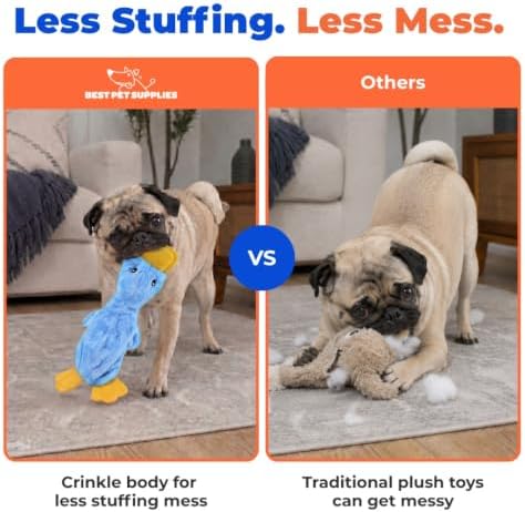Best Pet Supplies Crinkle Duck Squeaky Plush Dog Toy, Blue, Soft Interactive Toy