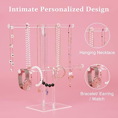 2-Tier Clear Acrylic Necklace Holder, Jewelry Display Stand for Necklaces and Bracelets