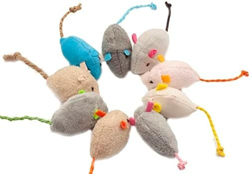 18-Pack Plush Catnip Mice Cat Toys, 9 Assorted Colors, 2 of Each