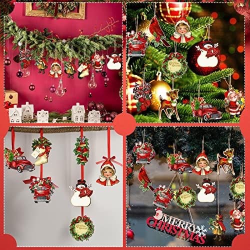 24-Piece Vintage Wooden Christmas Hanging Ornaments, 12 Styles