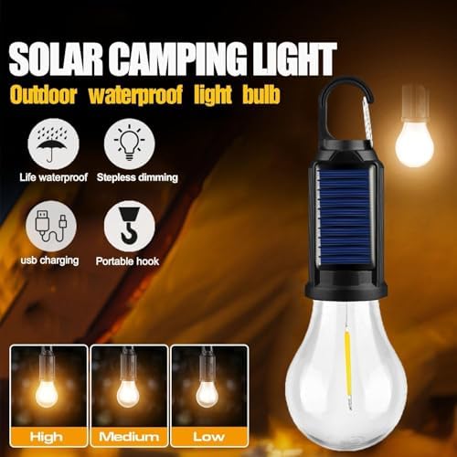 Solar Camping Lantern, USB Rechargeable LED Tent Light, Waterproof Outdoor Hanging Lamp