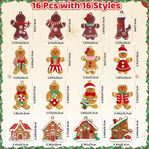 16-Piece Gingerbread Man Christmas Tree Ornaments, Soft Rubber Hanging Decorations