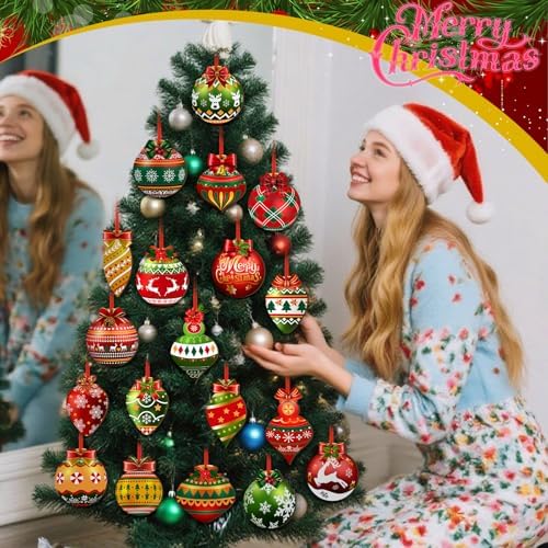 40-Piece Wooden Christmas Ball Ornaments, Red, Green and Gold Hanging Tree Decor