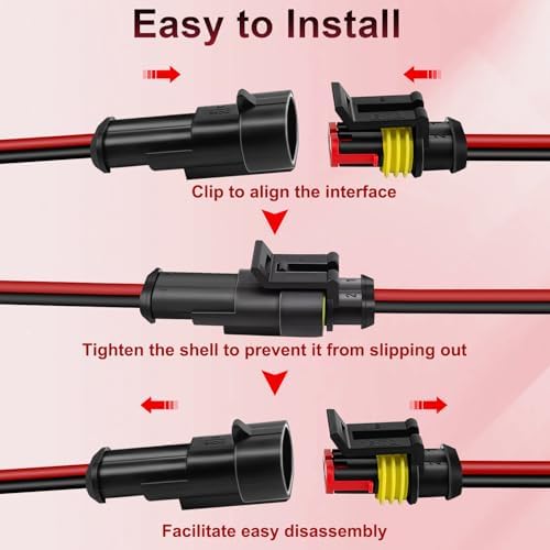10-Set Waterproof Automotive Electrical Connectors, 16 AWG 2 Pin with Leads