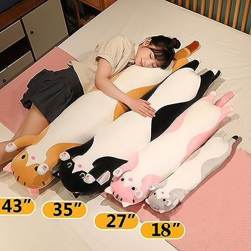 Black Cat Long Plush Pillow, 18 Inch Stuffed Animal Sleeping Throw Pillow