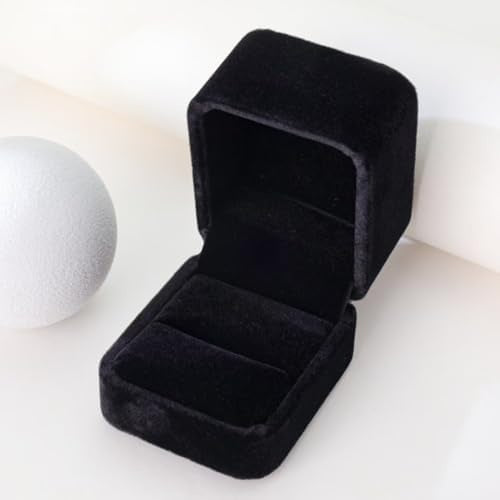 Black Velvet Ring Box, 2.5 Inch Square Jewelry Gift Box for Proposal and Wedding