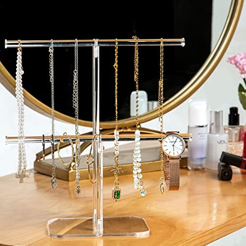 Solid Acrylic Necklace Holder Stand, 2-Tier Clear Jewelry Organizer