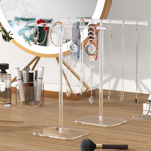 2-Tower Clear Acrylic Jewelry Stand, Necklace and Bracelet Holder