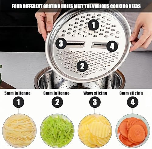 3-in-1 Stainless Steel Grater, Strainer and Drain Basket Salad Bowl, 10.5 Inch
