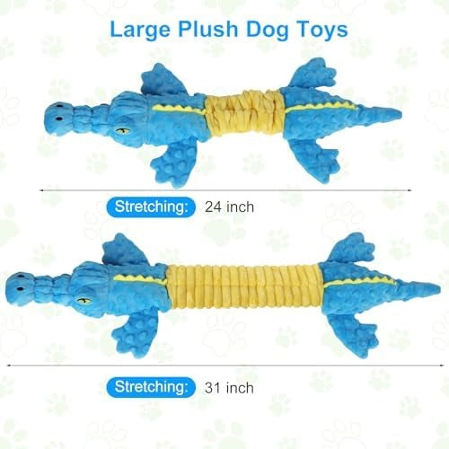 Crocodile Squeaky Plush Dog Toy with Crinkle Paper, Interactive Chew Toy