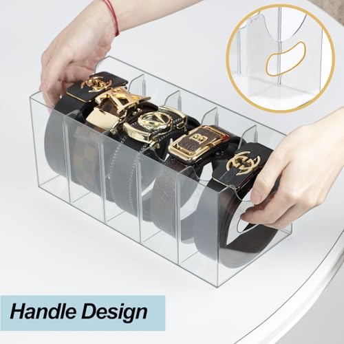 Clear Acrylic Organizer, 5-Compartment Belt Storage Holder for Closet or Pantry