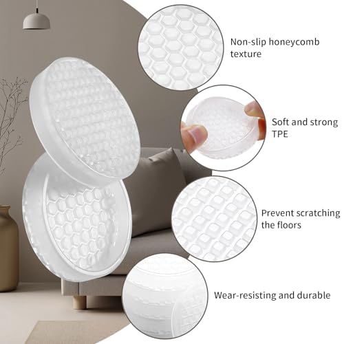 4-Pack Clear Non-Slip Furniture Pads, 2 Inch Rubber Caster Cups for Hardwood Floors