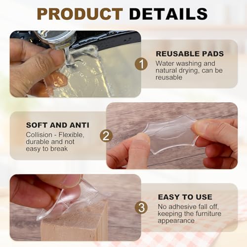 4-Pack Clear Silicone Furniture Pads, 2.4 Inch Square Non-Slip Self-Adhesive Feet