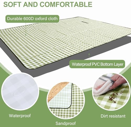 Extra Large Waterproof Picnic Blanket, 80 x 60 Inch Foldable Sandproof Beach Mat