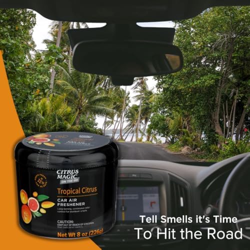 Citrus Magic Auto Solid Car Air Freshener, Tropical Citrus 8 oz, Flame-Free Odor Absorber