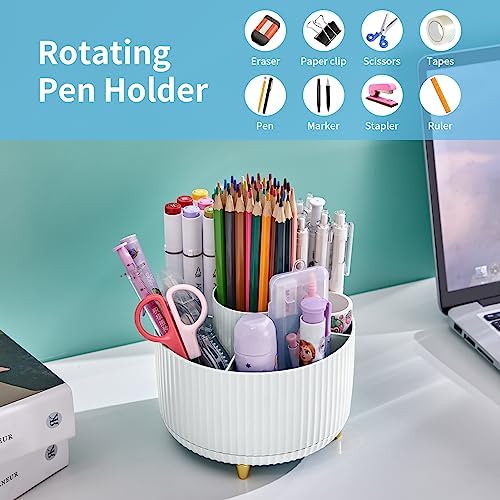 360 Degree Rotating Desk Organizer, 5-Compartment Pen and Art Supply Holder
