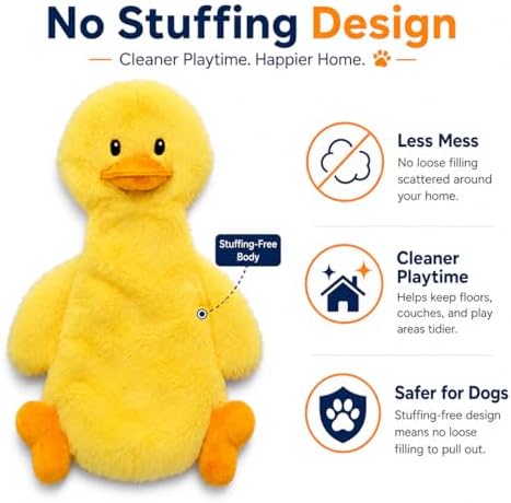 Interactive Crinkle Duck Dog Toy, 14 x 8 Inch No-Stuffing Plush Squeaky Toy