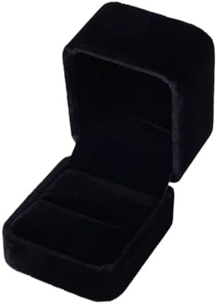 Black Velvet Ring Box, 2.5 Inch Square Jewelry Gift Box for Proposal and Wedding
