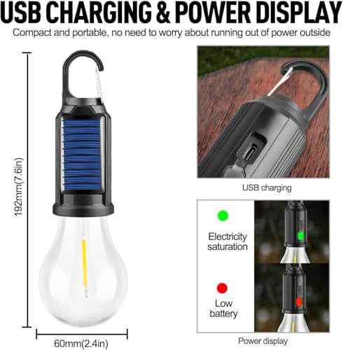 Solar Camping Lantern, USB Rechargeable LED Tent Light, Waterproof Outdoor Hanging Lamp