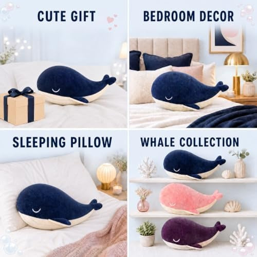 MUPI Whale Plush Pillow, Blue, 18 Inch Stuffed Animal