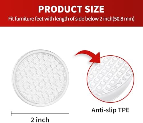 4-Pack Clear Non-Slip Furniture Pads, 2 Inch Rubber Caster Cups for Hardwood Floors