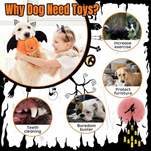 Halloween Pumpkin Squeaky Plush Dog Toy with Crinkle Wings for Puppies