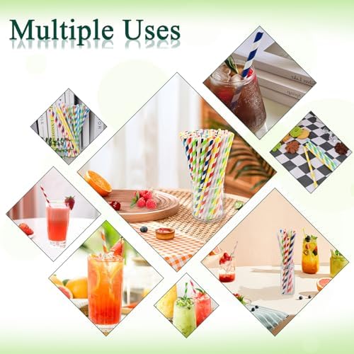 100-Pack Rainbow Striped Paper Straws, 10 Assorted Colors, Biodegradable Drinking Straws