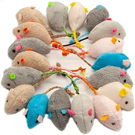 18-Pack Plush Catnip Mice Cat Toys, 9 Assorted Colors, 2 of Each