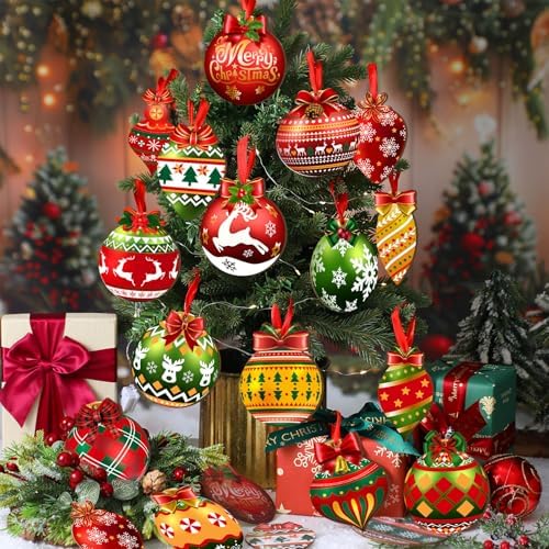 40-Piece Wooden Christmas Ball Ornaments, Red, Green and Gold Hanging Tree Decor