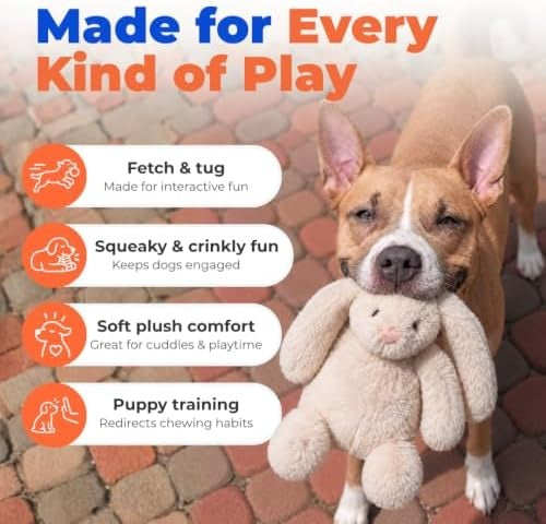 Best Pet Supplies Bunny Buddy Squeaky Plush Dog Toy, Beige, Medium