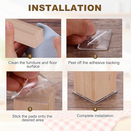 4-Pack Clear Silicone Furniture Pads, 2.4 Inch Square Non-Slip Self-Adhesive Feet