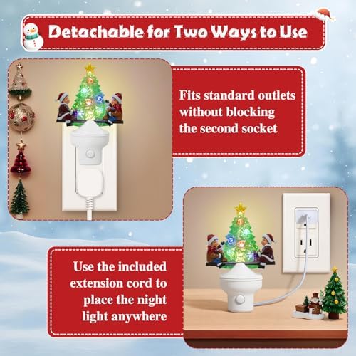 2-Pack Christmas Tree Night Lights, Plug-In LED Holiday Nightlight with USB Option