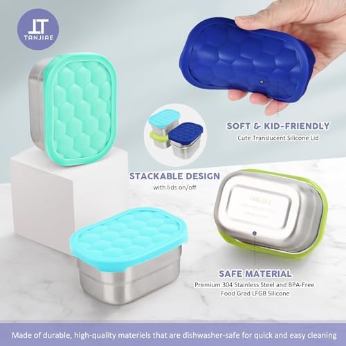 4-Pack Stainless Steel Snack Containers with Silicone Lids, 8 oz Leakproof Kids Cups