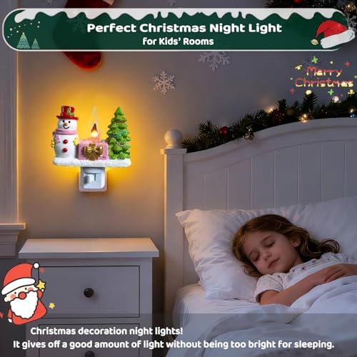 Snowman Christmas Plug-In Night Light, Flickering Campfire Lamp with Swivel Plug