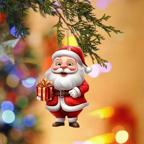 12-Piece Cartoon Santa Claus Christmas Tree Ornaments, Acrylic Hanging Decorations