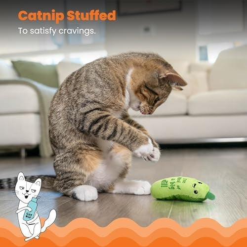Catstages Crunchy Pickle Kicker Cat Toy, Catnip and Dental Mesh, 6.5 Inch