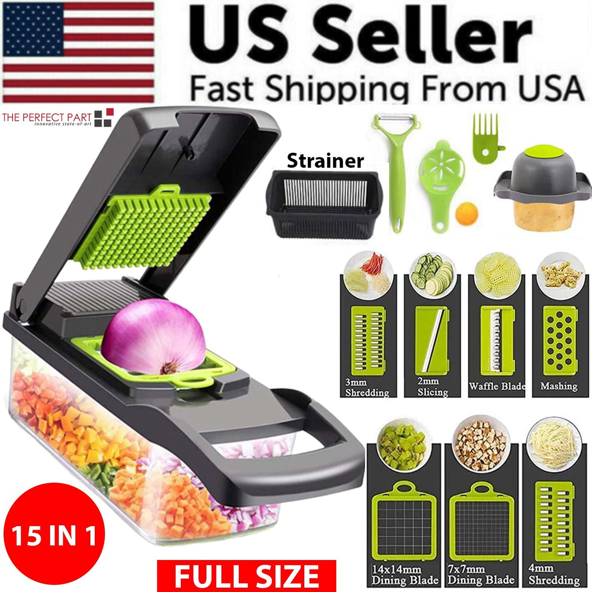 Kitchen Prep Duo: Stainless Steel Garlic Press + 15-in-1 Vegetable Chopper with Container