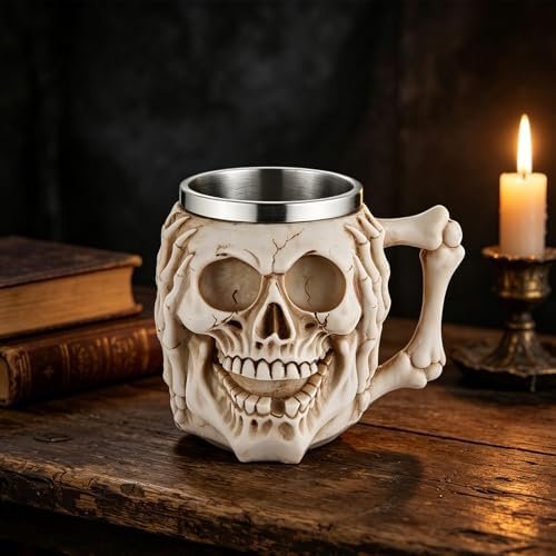 Stainless Steel Skull Beer Mug, 13.5 oz Gothic 3D Skull Tankard